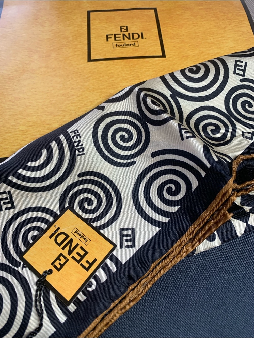 Fendi Scarf in Black, White & Brown with ROMA Motif